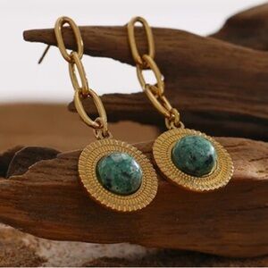 ⭐️ New 18k gold plated natural african turquoise dangle earrings